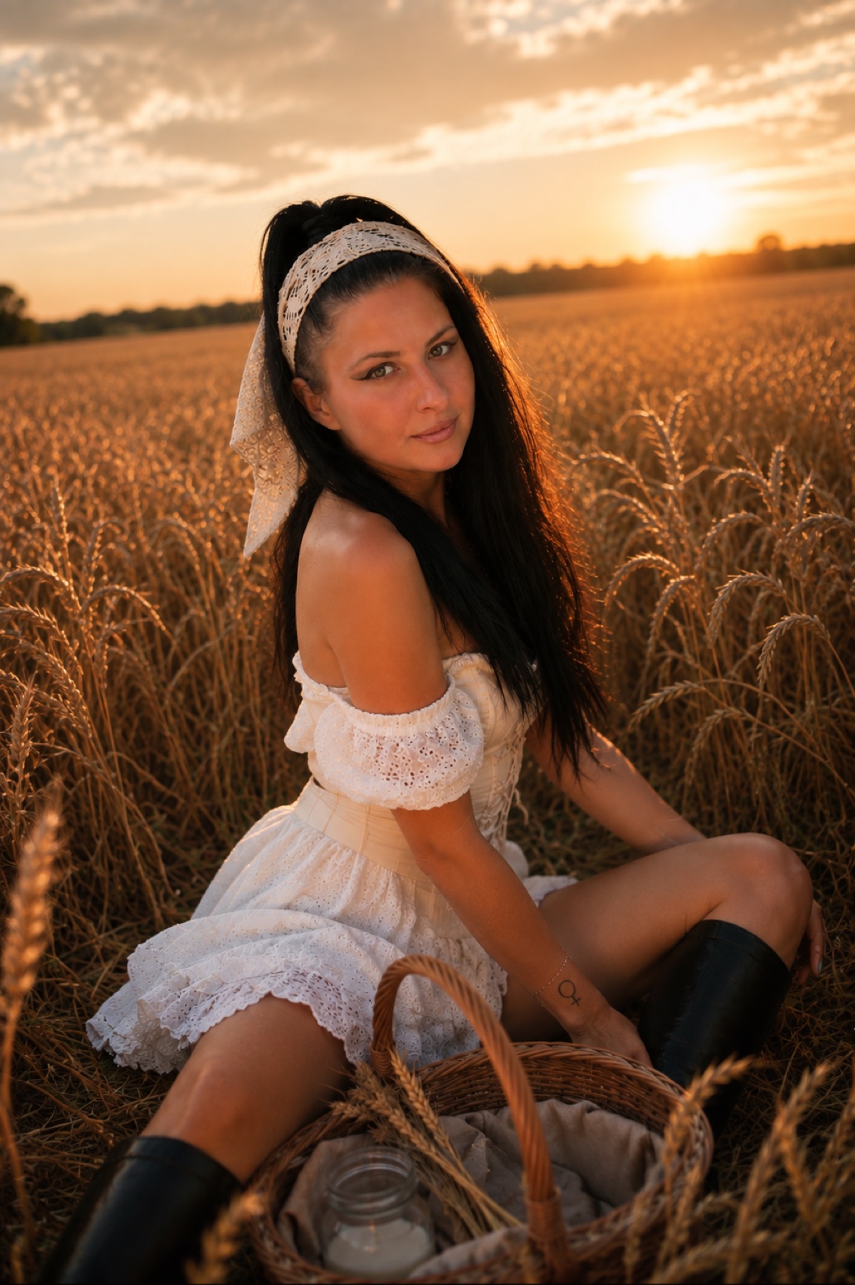 Golden lifestyle portrait in a wheat field